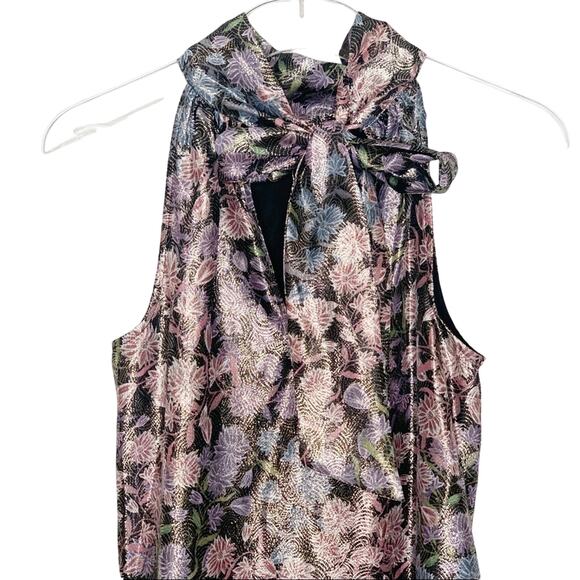 NWT J. Crew Collection Shimmering Floral Tie Neck Top Size XXS - Picture 5 of 7